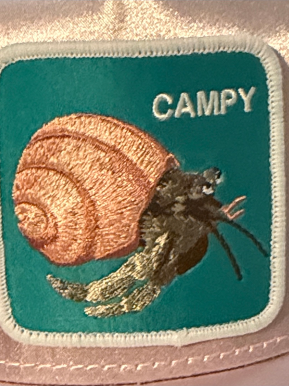 Goorin Bros Pale Pink Trucker Hat with Teal Hermit Crab Patch - Picture 4 of 5